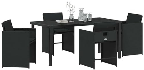 vidaXL Conjunto de 4 sillas de Patio con Cojines, Mimbre sintético Negro. Muebles para Exteriores, Ideales para jardín, balcón o bistró. Son cómodas, Resistentes a la Intemperie y Tienen un Tacto su