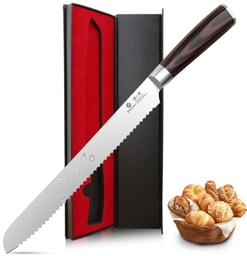 imarku 10 Inch Bread Knife for Homemade Bread Sourdough,German High Carbon Stainless Steel Serrated Knife with Ergonomic Wood Handle,Ultra Sharp Razor Edge Slicing for Crusty Bread Cake,Birthday Gifts