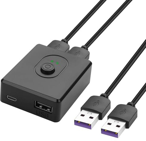 YACSEJAO Conmutador bidireccional USB 2.0, divisor USB 2 en 1out/1 en 2out, 2 ordenadores comparten 1 dispositivo para impresora, teclado y ratón, con dos cables de 1 m