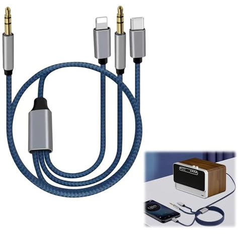 Générique Câble Auxiliaire 3-in-1 Jack 3.5mm, Câble Audio Nylon 1.2M, Connecteur 8-Pin & Type-C & Jack 3.5mm vers AUX, Compatible avec iPhone, Android, Voiture, MP3, Casque, Haut-Parleur, PC
