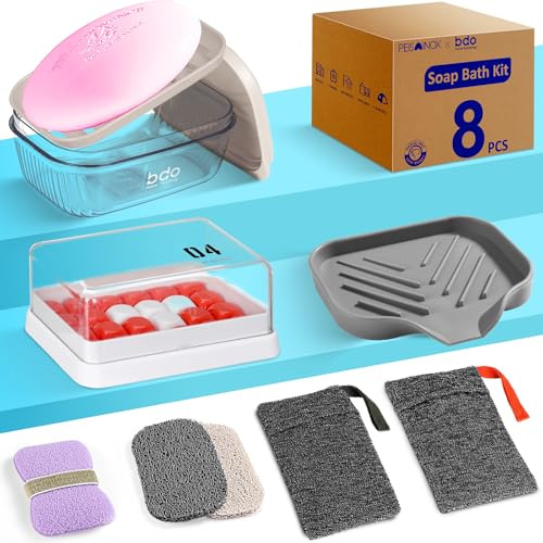 PEISAINOX Travel Soap Case, Leakproof Soap Container with Lid, Portable Bar Soap Holder for Traveling, Soap Dishe for Bathroom, Shower, Gym, School, Camping, Vacation, Outdoor (Clear&Gray)