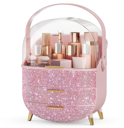 BTGGG Large Makeup Organiser, Dustproof Cosmetic and Skin Care Storage Case | Display Box for Cosmetics, Jewellery, Lipstick and Brushes, for Dressing Table, Bathroom and Bedroom, Gift for Girls