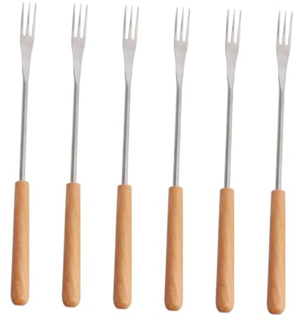 VINTORKY 6 Pezzi Forchetta in Acciaio Manico Legno Forchetta Fonduta Per Barbecue All Aperto Utensile Da Cucina Per Frutta e Dessert