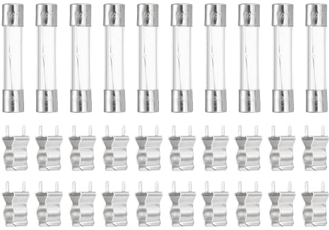 QUARKZMAN Fusibles De Tubo De Vidrio, 6x30mm 6.3A 250V Fusibles De Vidrio Rápidos Y Lentos Con 20 Piezas De Clip De Seguridad Para Reemplazar O Reparar Electrónicos Del Hogar (Paquete De 10)