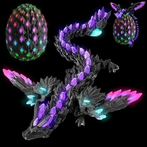CWENDANER Dragon Surprise 3D avec Dragon à l'intérieur, Jouet imprimé en 3D, pour Adultes et Enfants, pour Noël et Anniversaire (22 cm), Arc-en-Ciel Lumineux