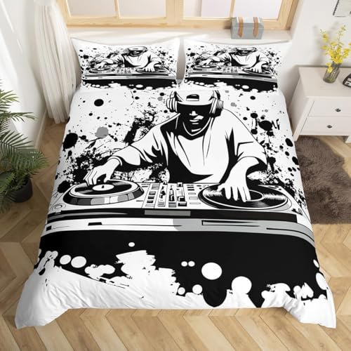 Set Copripiumino Matrimoniale 250x200 Controller Dj Stampa 3D Copri Piumino Musica Hip Hop Piumino in Morbido Microfibra Copripiumini con Chiusura Lampo e 2 Federa 50x80 h-1299