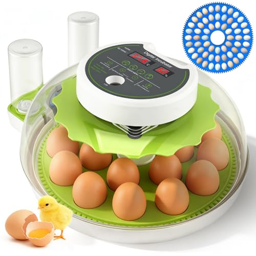 Egg Incubator for Hatching Eggs with Automatic Turning & Humidity Control, 18-egg Incubator with Auto Water Top-up & LED Candling Light for Chicken Duck Quail, Poultry Hatcher for Farm Home