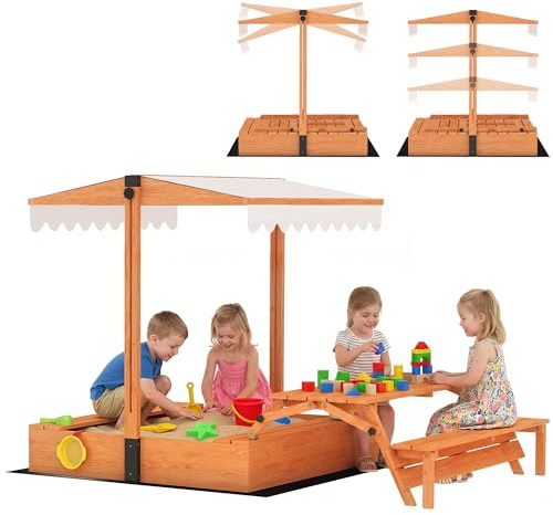 AIYAPLAY Arenero para Niños de Madera Cubierta 184x110x120 cm Marrón