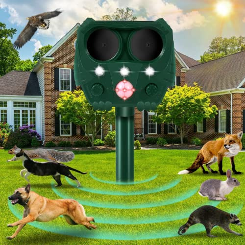 FOMOOUR Repulsif Chat Exterieur Ultrason, Effaroucheur Solaire ＆ Charge USB | 5 Modes, Détecteur de Mouvement, Lumière LED, IPX4 Étanche, Anti Renard, Taupe, Chien, Raccoon, Sanglier, Répulsif Oiseaux