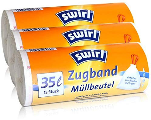 3x Swirl Zugband Müllbeutel 35L (15 stk./ Rolle)