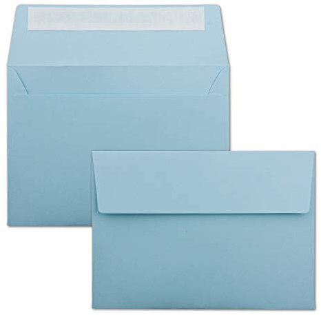 50x Briefumschläge Hell-Blau DIN C6 Format 11,4 x 16,2 cm - Haftklebung - Kuverts ohne Fenster - Weihnachten, Grußkarten & Einladungen - Für A6 & A4 Papier