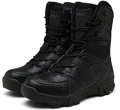Bititger - Botas de desierto militares de piel, impermeables, con cremallera, botas tácticas y de combate para hombre, para patrullas, de seguridad, para policías, color Negro, talla 43.5 EU