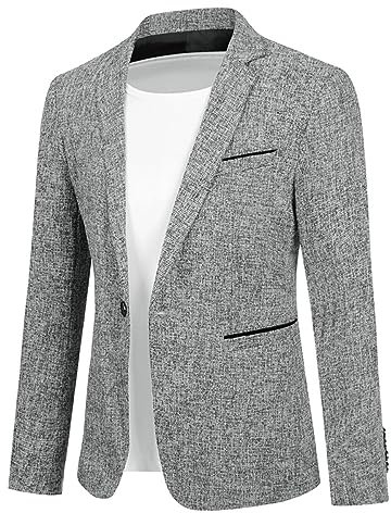 Allthemen Herren Sakko Sportlich Baumwolle Blazer Slim Fit Modern Jackett Jacke Casual Anzugjacke für Männer # Grau M