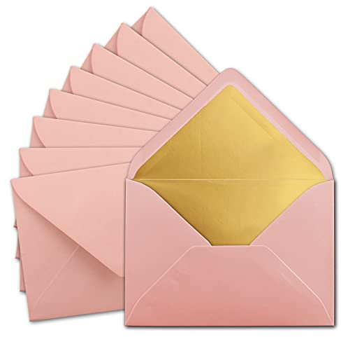10x DIN C5 Kuverts 15,7 x 22,5 cm in Altrosa (Rosa) mit goldenem Seidenfutter - Nassklebung - Blanko Brief-Umschläge - Post-Umschläge ohne Fenster im C5 Format - Marke: FarbenFroh by GUSTAV NEUSER