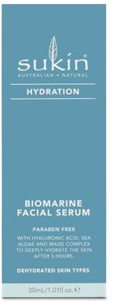 Sukin Hydration Biomarine Facial Serum 30ml - with Hyaluronic Acid & Bio-Marine Sea Algae; cruelty free & vegan friendly - provides intensive moisture and plumps skin.