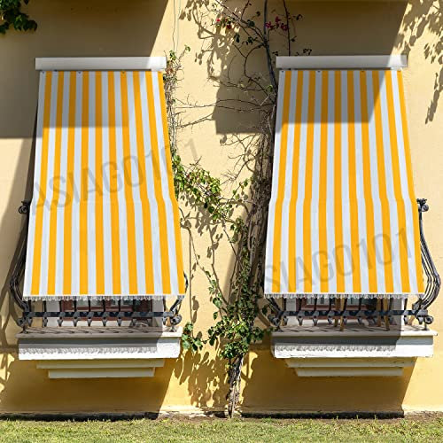 Tenda da Sole Ombreggiante a Righe per Balcone Veranda o Terrazzo con Anelli e Ganci Tessuto Resistente Antistrappo da Esterno Porta Finestra Gazebo Giardino, Colore Arancio Bianco, Misura145x250 cm