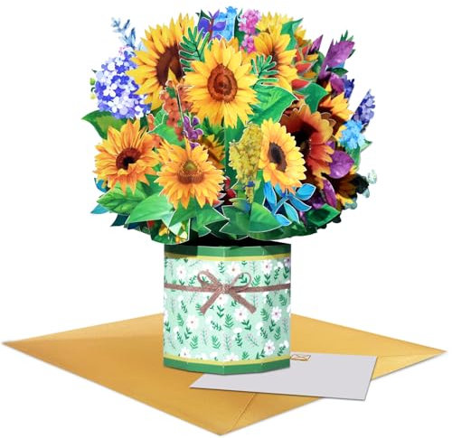 Magic Ants Happy Mothers Day Karte, 3D Sonnenblumen-Blumenstrauß, Pop Up Karte, 3D Muttertags Grußkarten, Karte für Mutter, Ehefrau, Geburtstagskarte, Thinking of You, Jubiläumskarte