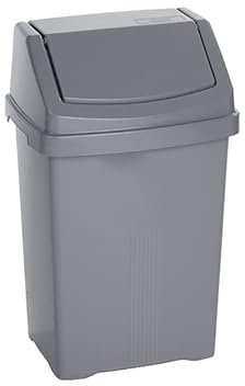 TENLITE Swing Bin 𝟖 𝐋𝐢𝐭𝐫𝐞 Plastic Dustbin With Swing Top Lid Waste Paper Rubbish Trash Can Recycling Swing Bin Garbage Refused Storage Bins For Bathroom Vanity Office & Home. (Silver)