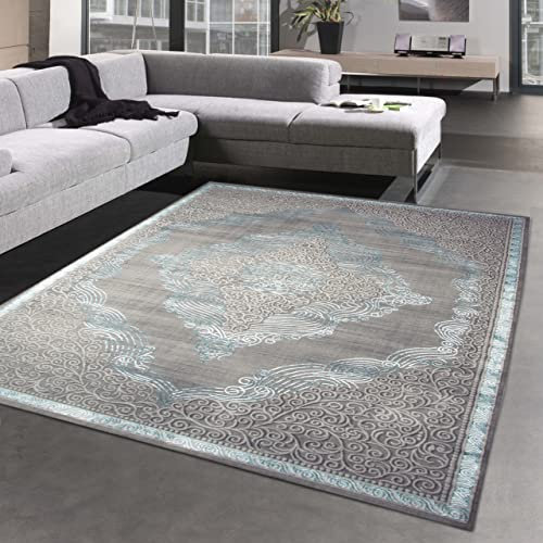 CARPETIA Prachtvoll verzierter Orient Teppich • Eingang Flur • in türkis-Silber glänzend, 160 x 230 cm