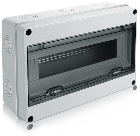 Royouzi Verteilerkasten Aufputz, IP65 Sicherungskasten Aufputz, 1-Reihig Aufputzverteiler, Unterverteilung Aufputz mit Messingklemmen für Garten oder Außenbereichen, Villen, Ladesäulen (15 Modules)