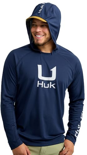HUK Men's Icon Hoodie, Fishing Shirt with Sun Protection, Naval Academy, Large