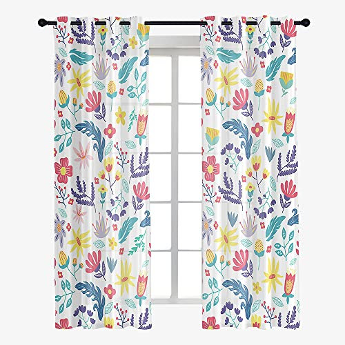 Hiseng Cortinas Salon Modernas 2 Piezas, Cortina Translucidas Estampado Floral 3D con Ojales, Visillos Cortos para Dormitorio Cocina Ventanas Comedor Habitacion (80x115cm,jardín de Flores)