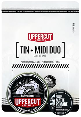 Uppercut Deluxe Matte Pomade Dose und Midi Duo, Haarstyling-Produkt für Männer mit mittlerem Halt, matte wasserbasierte Haarpomade ohne Glanz, leicht auswaschbar 1 x 100g 1 x 30g