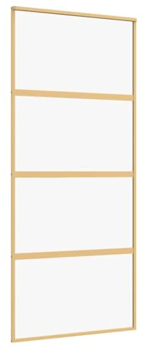 vidaXL Puerta Corredera, Puerta Corrediza, Panel de Privacidad, Puerta Decorativa para Granero Hogar, Vidrio ESG Transparente y Aluminio Dorada