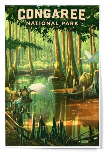 Lantern Press 12x18 Inch Art Print, Home Decor, South Carolina, Oil Painting, Congaree National Park