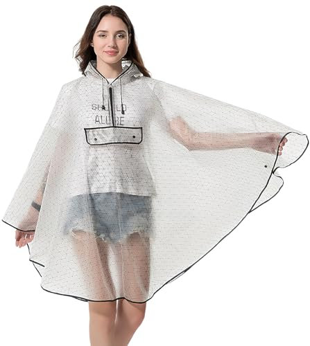 Regnponcho dam, regnrock Eva vattentät regncape återanvändbar regnkläder vikbar regn poncho regncape andas regnjacka för vandring, cykling, camping, Genomskinlig, 38-40