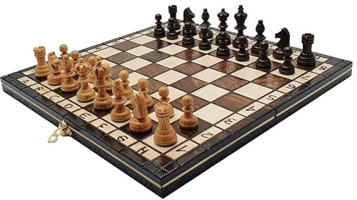 SZACHY-SZAFRANIEC – Schackspel - Schack-Damspel Körsbär - Fällbar Schackbräda | 35 x 35 cm | av trä & 24 Damspel | 2 cm | - Set