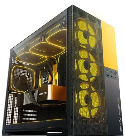 Geometric Future Rejilla de ventilación M5, torre media de vidrio templado con panel de malla, caja para juegos E-ATX/ATX, alto flujo de aire, tipo C, compatible con Rad 420/360, ventilador ARGB PWM