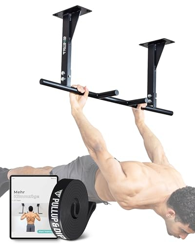 PULLUP & DIP Barra per trazioni da soffitto, portata 180 kg, impugnature antiscivolo a 5 prese per esercizi e pull-up, ideale per palestra domestica