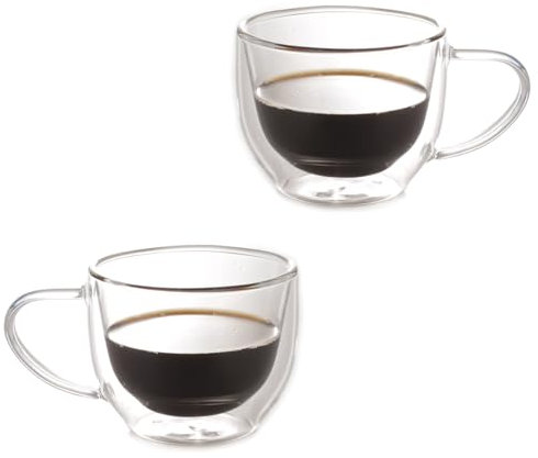 Premium Glass Coffee Mugs with Handle Set of 2, Double Wall Transparent Tea Glasses for Hot/Cold Beverages, Perfect Design for Americano, Cappuccinos, Tea and Beverage 380ml Cup (380ml Cup Set of 2)