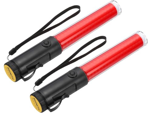 PATIKIL 2 Pacchi 11 tum Trollstav Trafikskylt Röd | Wand flygplan trafikstyrning LED-ficklampa, med 3 blinkande lägen, sidoklämma handledsrem