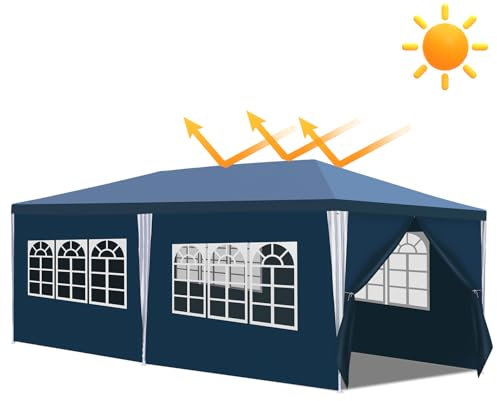 Eikuavons Carpa para Fiesta 3 x 6 m, Impermeable con 6 Paneles Laterales, Protección UV y Solar, Cenador para Jardín, Festivales