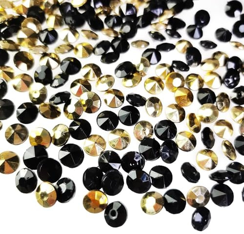 G&S homedeko 3000 Pcs Gold Black Tiny Acrylic Table Scatter Crystals Acrylic Diamonds Rhinestones for Vase Filler Table Decoration Wedding Decoration Bridal Shower Decoration Christmas (8mm)