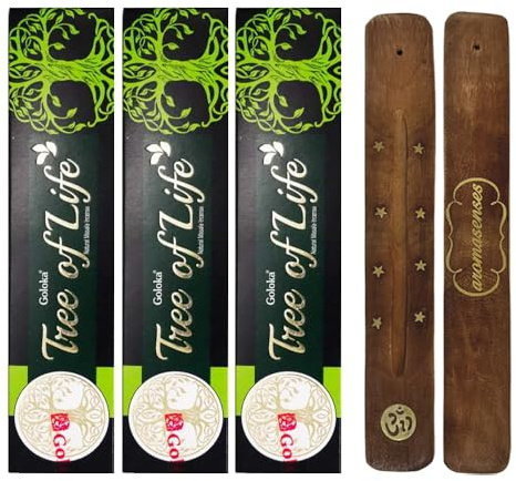 Aromasenses | 3-pack Goloka Tree of Life rökelse 1 gåva aromasenses rökelsebrännare | 100 % naturlig | 15 g x 3-pack = 45 g | avslappning | meditation | energirengöring