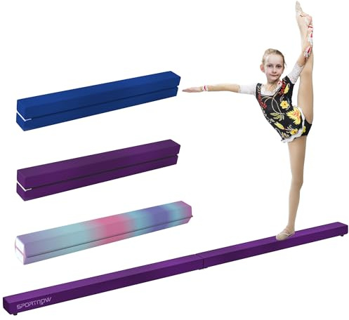 SPORTNOW Trave ginnica pieghevole 240 cm in velluto, trave d'equilibrio con fondo antiscivolo, attrezzo ginnico per bambini e adulti, viola