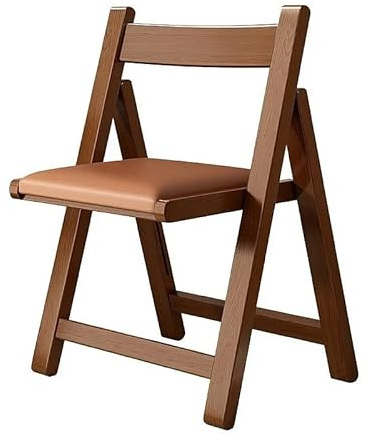 Wooden Folding Chair, Thai Rubber Wood, Leather Cushion, 67cm Height, Brown