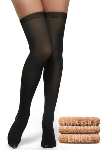 KBVOT Thigh High Socks Women Over Knee Boot Stockings Fleece Lined Sheer Thick Thermal Fake Translucent Long Leg Warmers