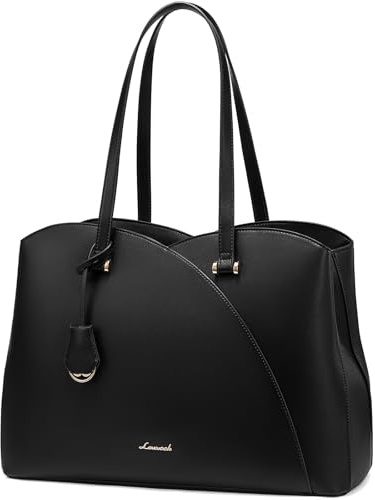 LOVEVOOK Tote Bags for Women, Large Laptop Handbags 15.6 Inch Work Bag Womens with Compartments, PU Leather Ladies Hand Bags for Office School Uni Teacher, Black
