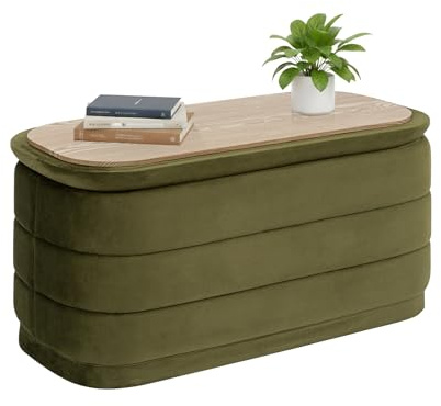 Bonlife Storage Ottoman Bench - Folding Foot Rest with Hidden Storage, Footstool for Living Room, Bedroom & Hallway,Olive Velvet 76X38X38cm