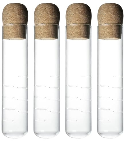 Angoily Infusor de Té de Vidrio Transparente con Tapa de Corcho Filtro de Malla Fina para Hojas Sueltas Tubo Infusor Reutilizable 4 Piezas para Teteras Tazas y Café en Casa o Oficina