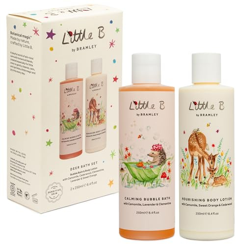 Bramley Little B Deer Bath Gift Set, Baby & Child Bubble Bath & Body Lotion 250ml Duo, Vegan, Suitable from Birth, Sustainable Illustrated Gift Box