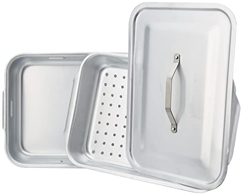 Pentole Agnelli ALMA151V40 Vaporiera Rettangolare con Coperchio, 2 Manici, Alluminio, 40 x 28 cm, Argento