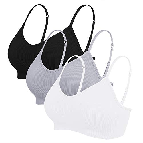 Vertvie Damset, 2/3/4, basic, välbefinnande, bh, sportbh, spagettiband, bralette, utan bygel, sömlös, vadderad med spagettibh, topp, låg stöd, bh, Svart/vit/ljusgrå, S