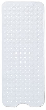 Relaxdays Badewannenmatte, extra große Badewanneneinlage, Saugnäpfe, Massage, Antirutsch Wannenmatte, Bambus, weiß, 100x40cm