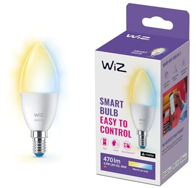WiZ Lampadina Smart WiFi, Luce Bianca da Calda a Fredda Dimmerabile, E14, 5W, Tecnologia SpaceSense, Controllo Vocale (Alexa, Apple HomeKit, Google Home)