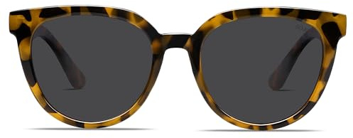 SOJOS Gafas de sol Polarizadas para Mujere Hombre Estilo Redondo de moda Lente de protección UV400 My Mind SJ2175 con Marco de tortuga verde/lente gris